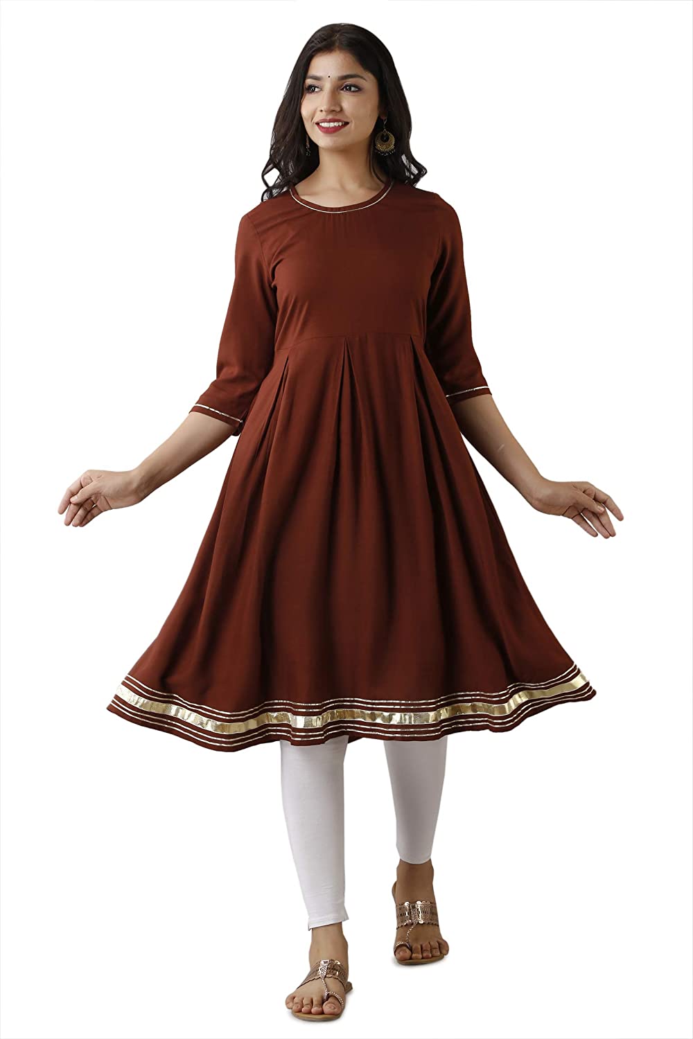 Casual Beige and Brown color Cotton fabric Kurti : 1876354